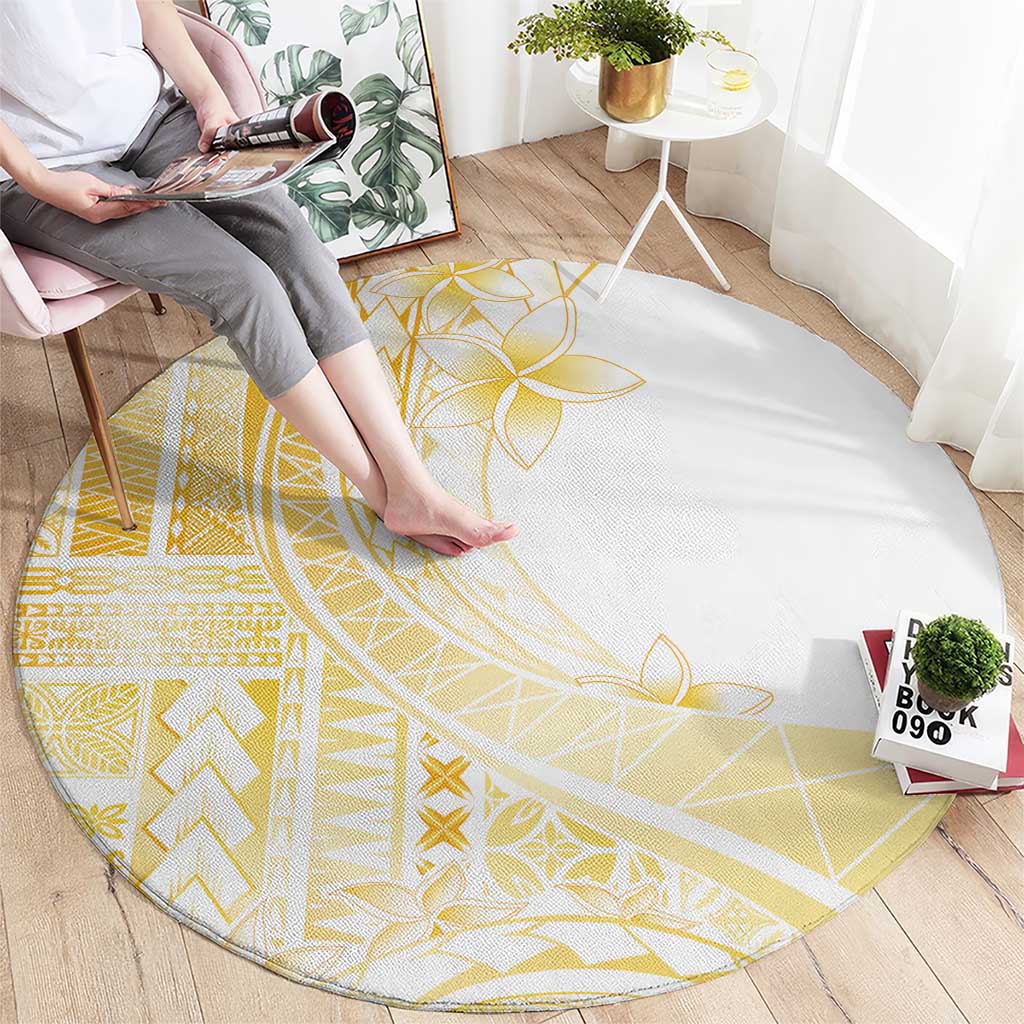 Samoa Siapo Mamanu Round Carpet Plumeria Fancy Gold Motifs LT7 - Polynesian Pride