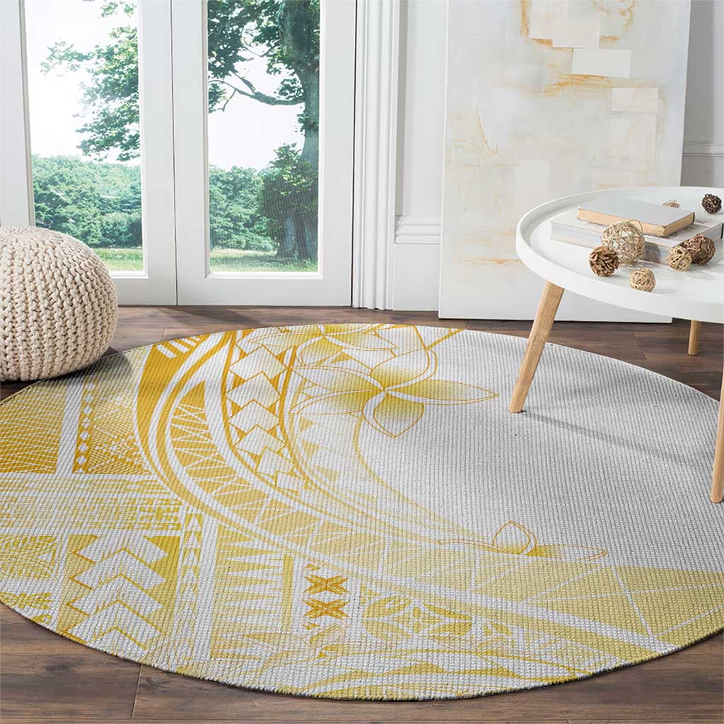 Samoa Siapo Mamanu Round Carpet Plumeria Fancy Gold Motifs LT7 - Polynesian Pride