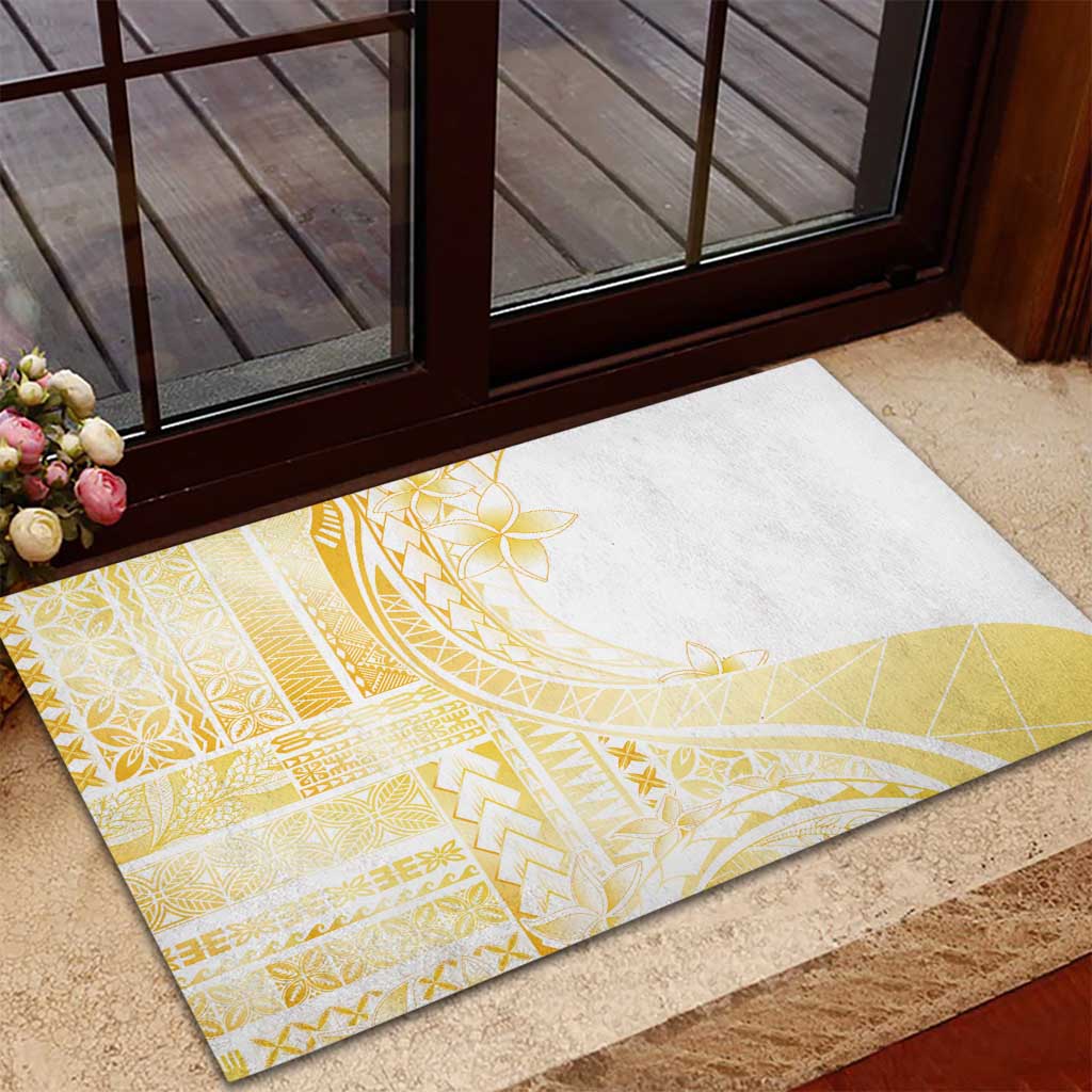 Samoa Siapo Mamanu Rubber Doormat Plumeria Fancy Gold Motifs