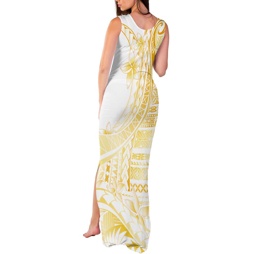 Samoa Siapo Mamanu Tank Maxi Dress Plumeria Fancy Gold Motifs
