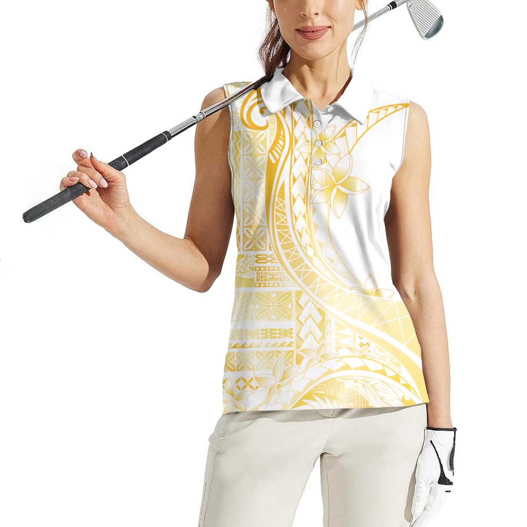 Samoa Siapo Mamanu Women Sleeveless Polo Shirt Plumeria Fancy Gold Motifs