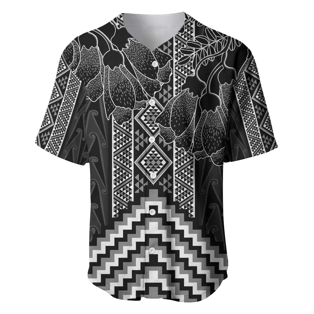 Aotearoa Taniko Pattern Baseball Jersey Poutama Mix Kowhai Flowers LT7 Grey - Polynesian Pride