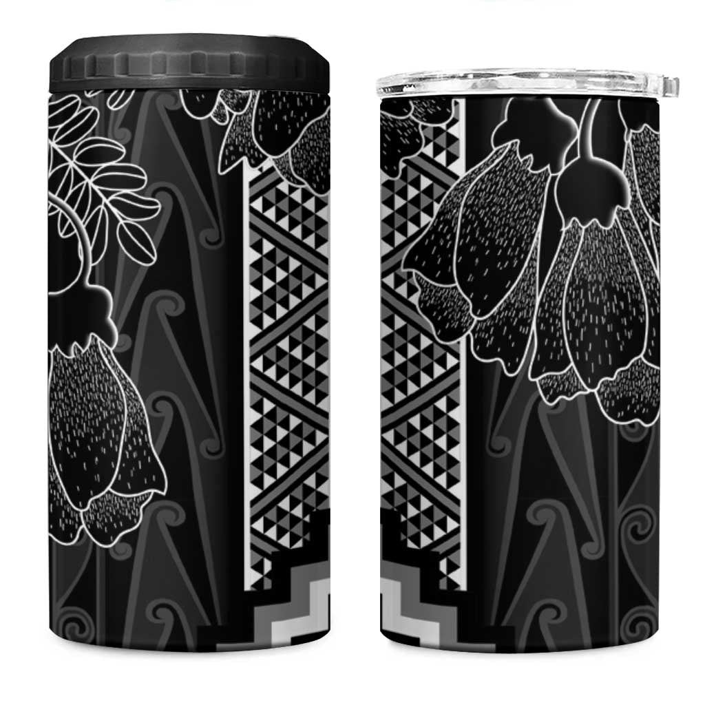 Aotearoa Taniko Pattern 4 in 1 Can Cooler Tumbler Poutama Mix Kowhai Flowers