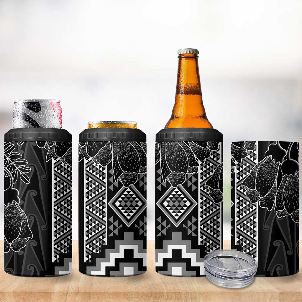 Aotearoa Taniko Pattern 4 in 1 Can Cooler Tumbler Poutama Mix Kowhai Flowers