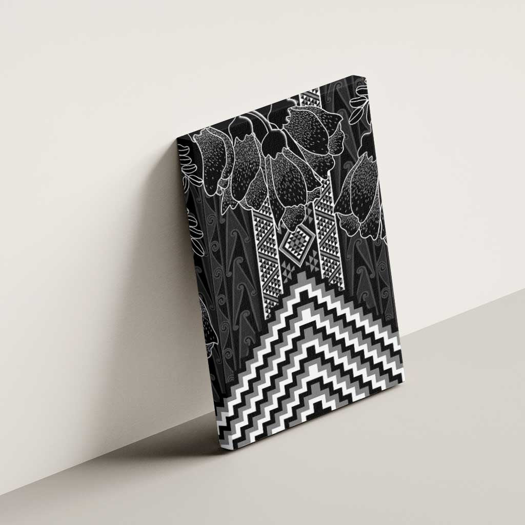 Aotearoa Taniko Pattern Canvas Wall Art Poutama Mix Kowhai Flowers