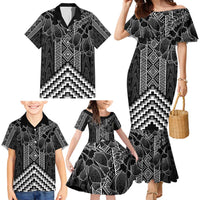 Aotearoa Taniko Pattern Family Matching Mermaid Dress and Hawaiian Shirt Poutama Mix Kowhai Flowers