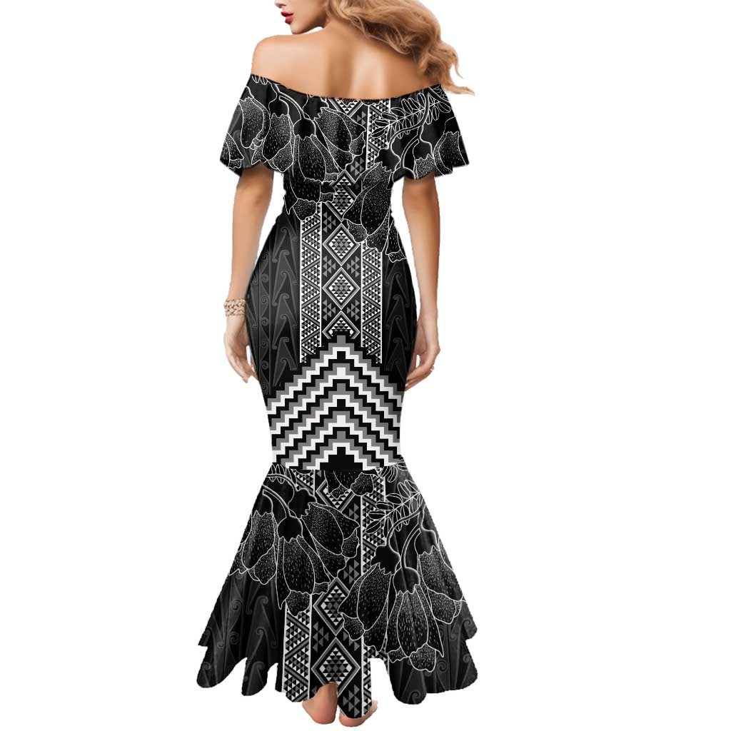 Aotearoa Taniko Pattern Family Matching Mermaid Dress and Hawaiian Shirt Poutama Mix Kowhai Flowers