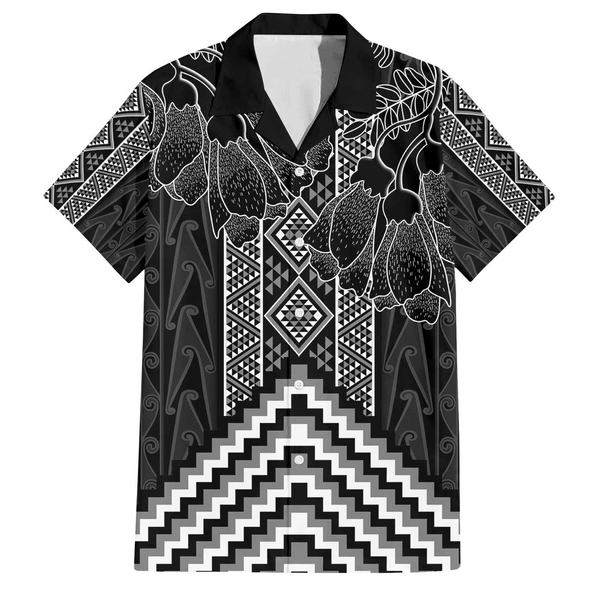 Aotearoa Taniko Pattern Family Matching Off The Shoulder Long Sleeve Dress and Hawaiian Shirt Poutama Mix Kowhai Flowers