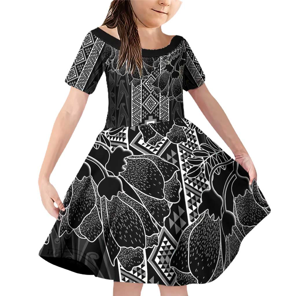 Aotearoa Taniko Pattern Family Matching Off Shoulder Short Dress and Hawaiian Shirt Poutama Mix Kowhai Flowers