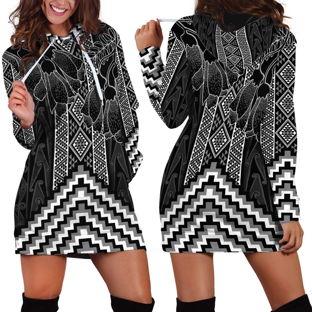 Aotearoa Taniko Pattern Hoodie Dress Poutama Mix Kowhai Flowers