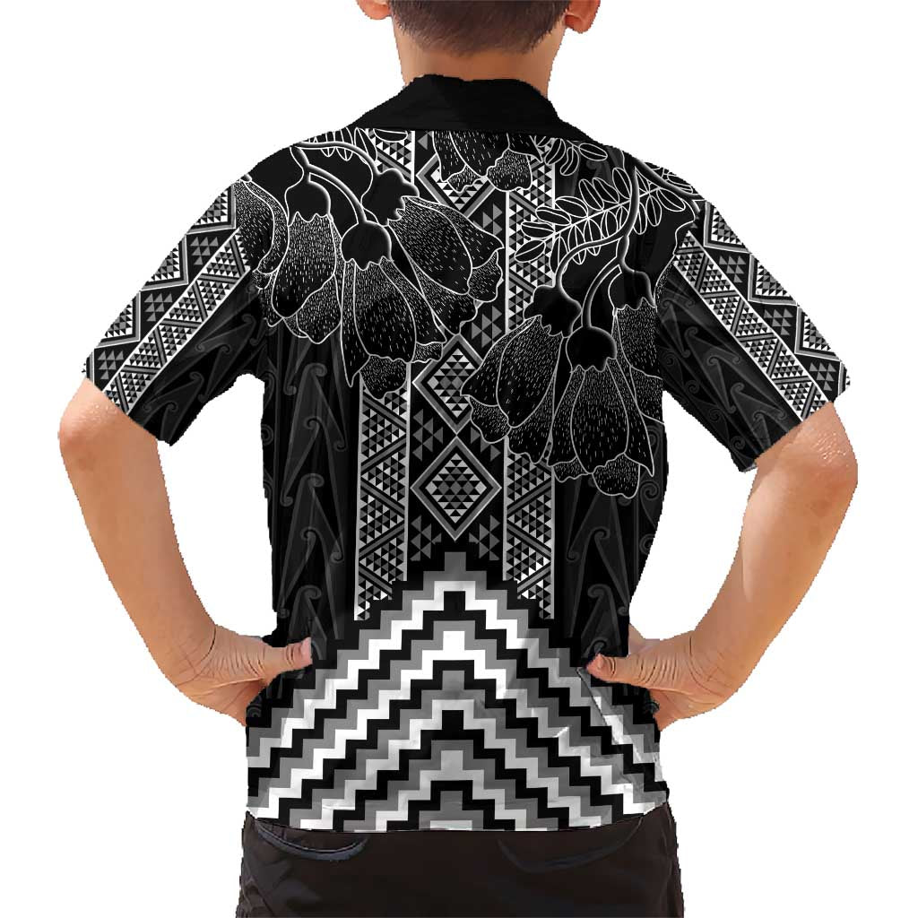 Aotearoa Taniko Pattern Kid Hawaiian Shirt Poutama Mix Kowhai Flowers