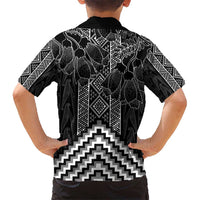 Aotearoa Taniko Pattern Kid Hawaiian Shirt Poutama Mix Kowhai Flowers