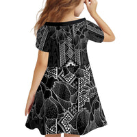 Aotearoa Taniko Pattern Kid Short Sleeve Dress Poutama Mix Kowhai Flowers LT7 - Polynesian Pride