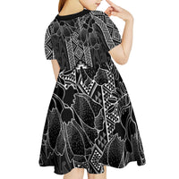 Aotearoa Taniko Pattern Kid Short Sleeve Dress Poutama Mix Kowhai Flowers LT7 - Polynesian Pride