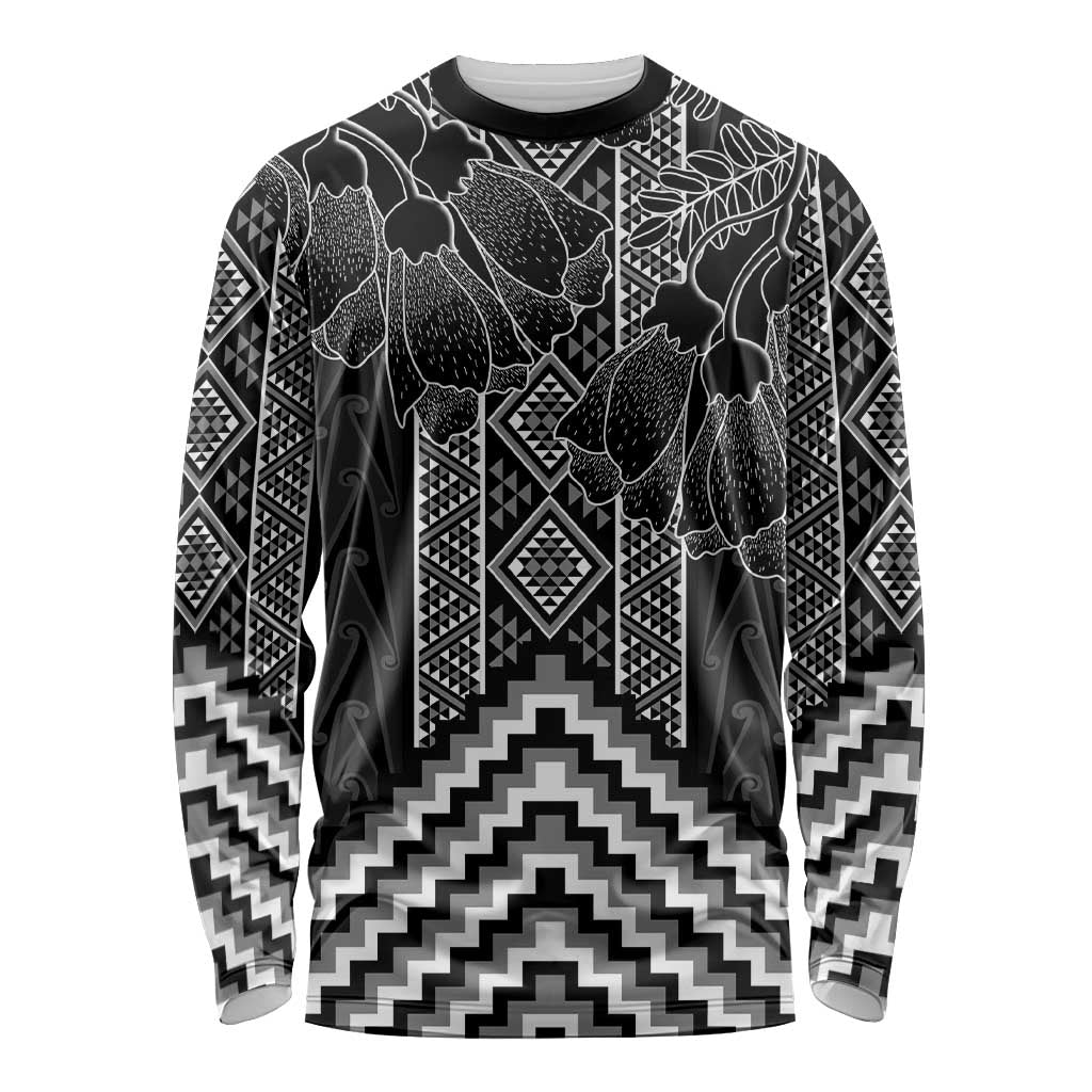 Aotearoa Taniko Pattern Long Sleeve Shirt Poutama Mix Kowhai Flowers