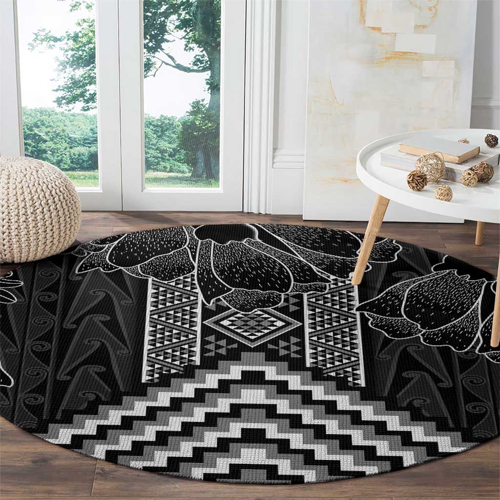 Aotearoa Taniko Pattern Round Carpet Poutama Mix Kowhai Flowers LT7 - Polynesian Pride