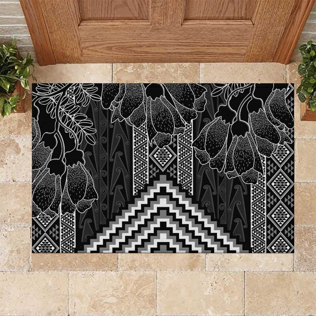Aotearoa Taniko Pattern Rubber Doormat Poutama Mix Kowhai Flowers LT7 Grey - Polynesian Pride