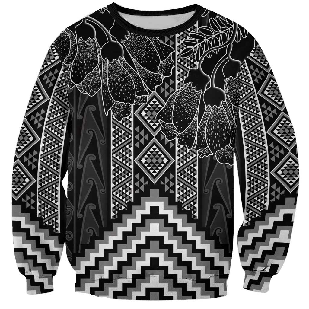 Aotearoa Taniko Pattern Sweatshirt Poutama Mix Kowhai Flowers LT7 Unisex Grey - Polynesian Pride
