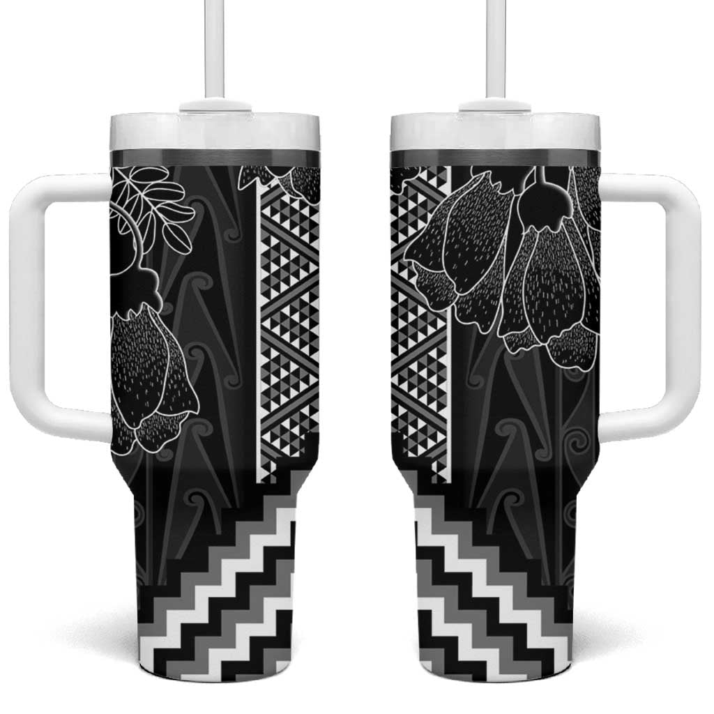 Aotearoa Taniko Pattern Tumbler With Handle Poutama Mix Kowhai Flowers