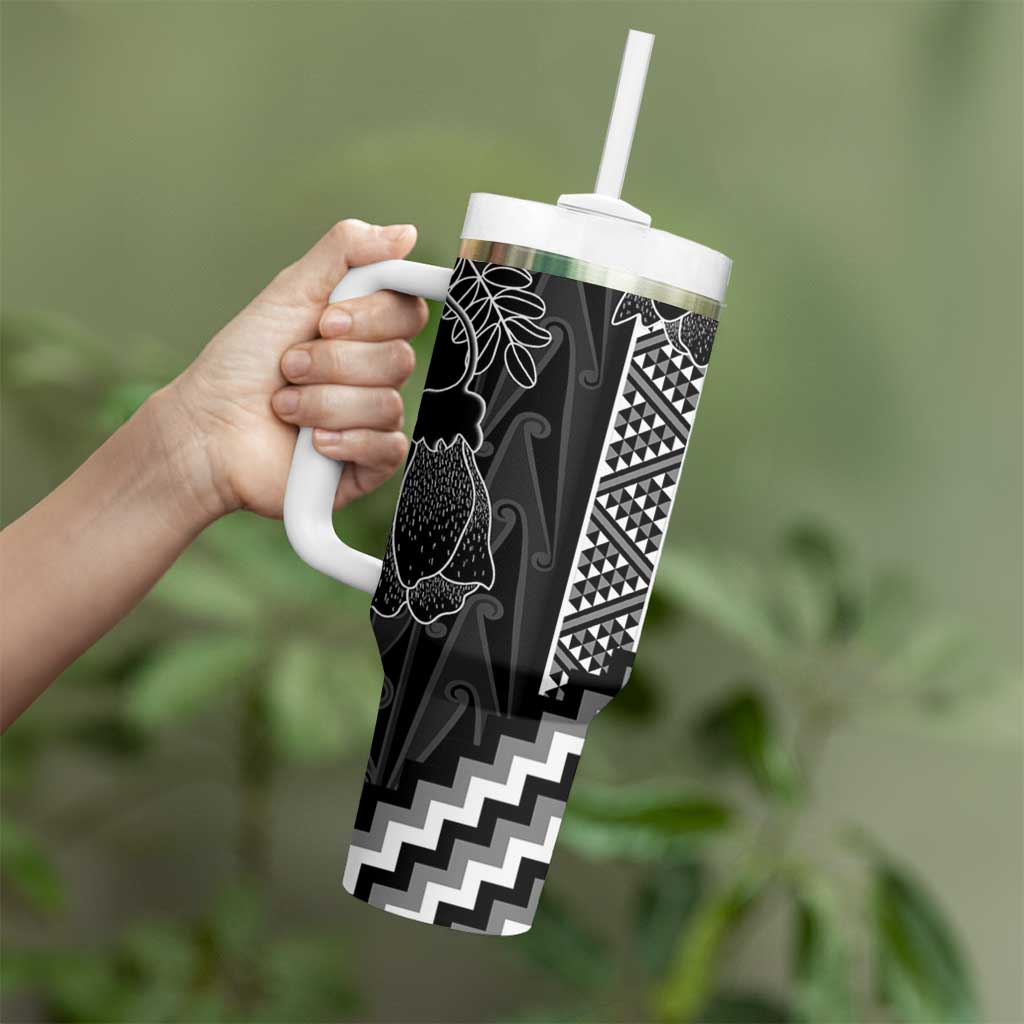 Aotearoa Taniko Pattern Tumbler With Handle Poutama Mix Kowhai Flowers