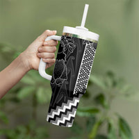 Aotearoa Taniko Pattern Tumbler With Handle Poutama Mix Kowhai Flowers