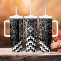 Aotearoa Taniko Pattern Tumbler With Handle Poutama Mix Kowhai Flowers