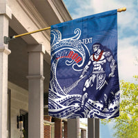 Samoa Manuia le Aso Tuto'atasi Siapo Motif Garden Flag Warrior with Nifo Oti LT7 House Flag Blue - Polynesian Pride
