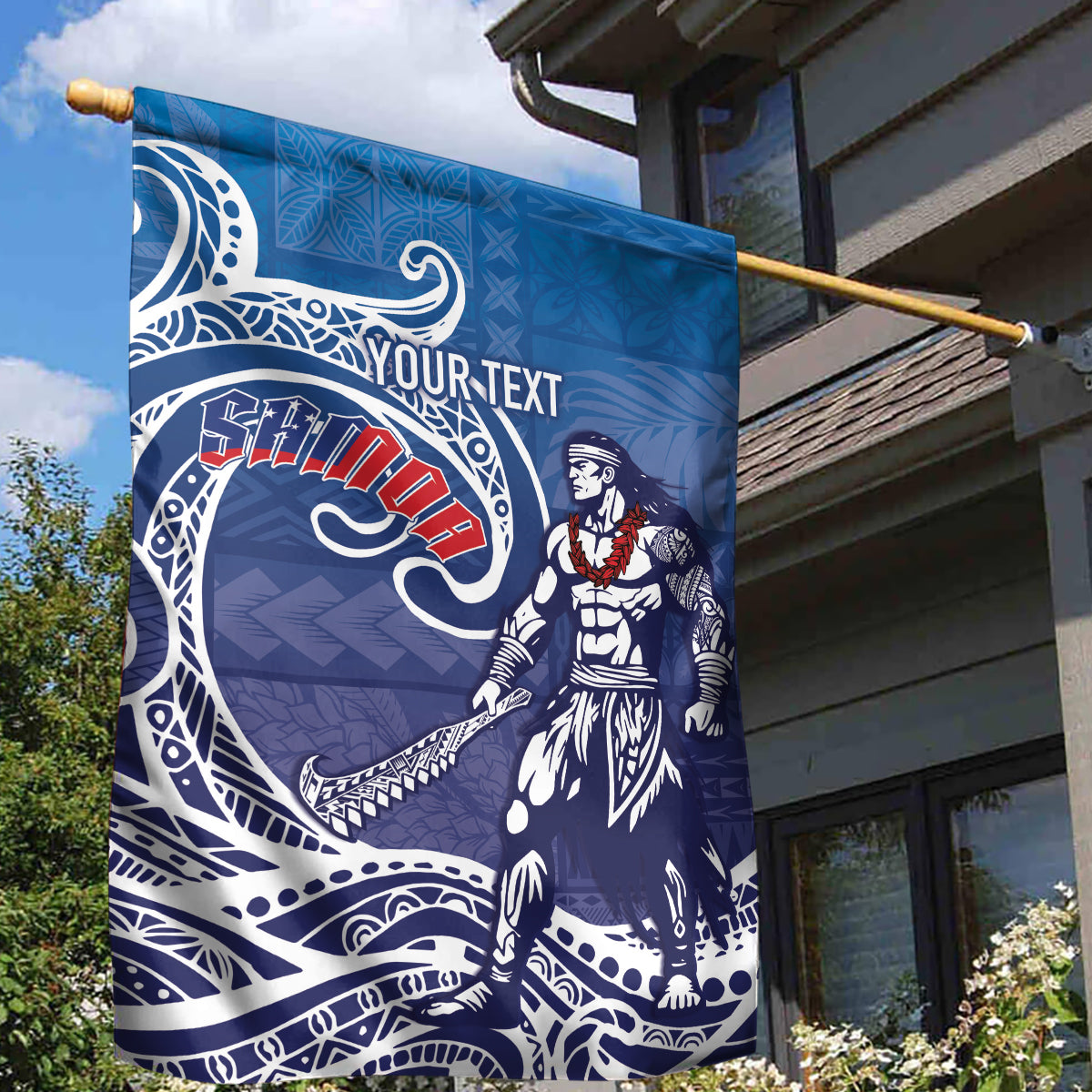 Samoa Manuia le Aso Tuto'atasi Siapo Motif Garden Flag Warrior with Nifo Oti LT7 - Polynesian Pride