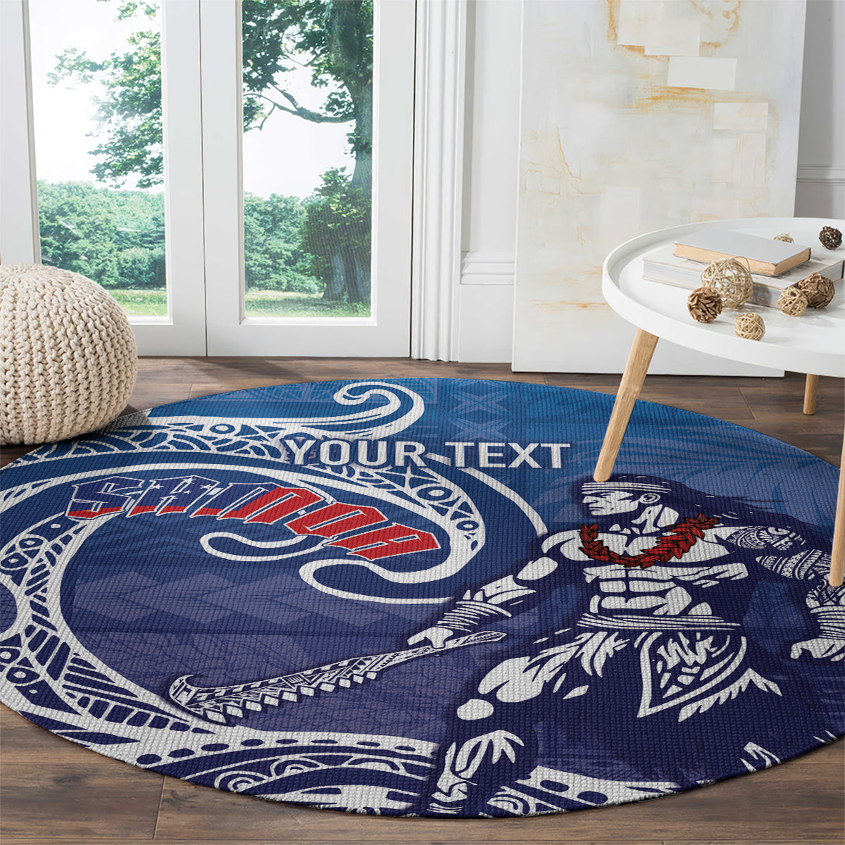 Samoa Manuia le Aso Tuto'atasi Siapo Motif Round Carpet Warrior with Nifo Oti