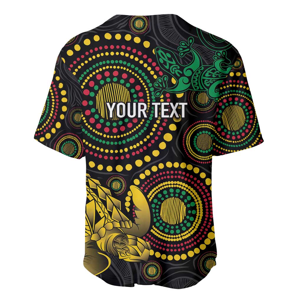 Vanuatu Personalized Aboriginal Arts Baseball Jersey Turtle and Iguana Special - Polynesian Pride