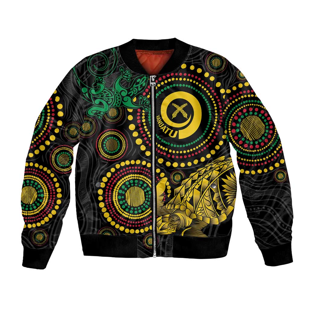 Vanuatu Personalized Aboriginal Arts Bomber Jacket Turtle and Iguana Special - Polynesian Pride