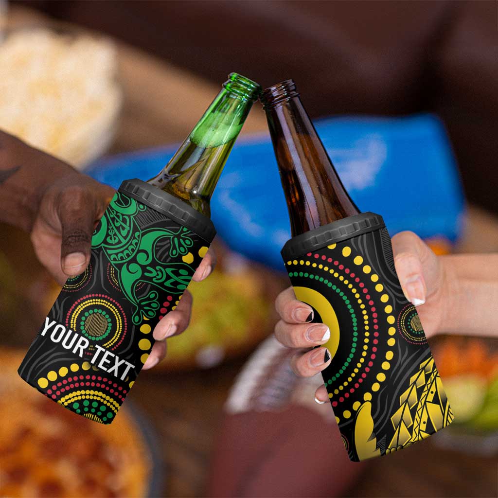 Vanuatu Personalized Aboriginal Arts 4 in 1 Can Cooler Tumbler Turtle and Iguana Special - Polynesian Pride