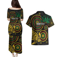 Vanuatu Personalized Aboriginal Arts Couples Matching Puletasi and Hawaiian Shirt Turtle and Iguana Special - Polynesian Pride