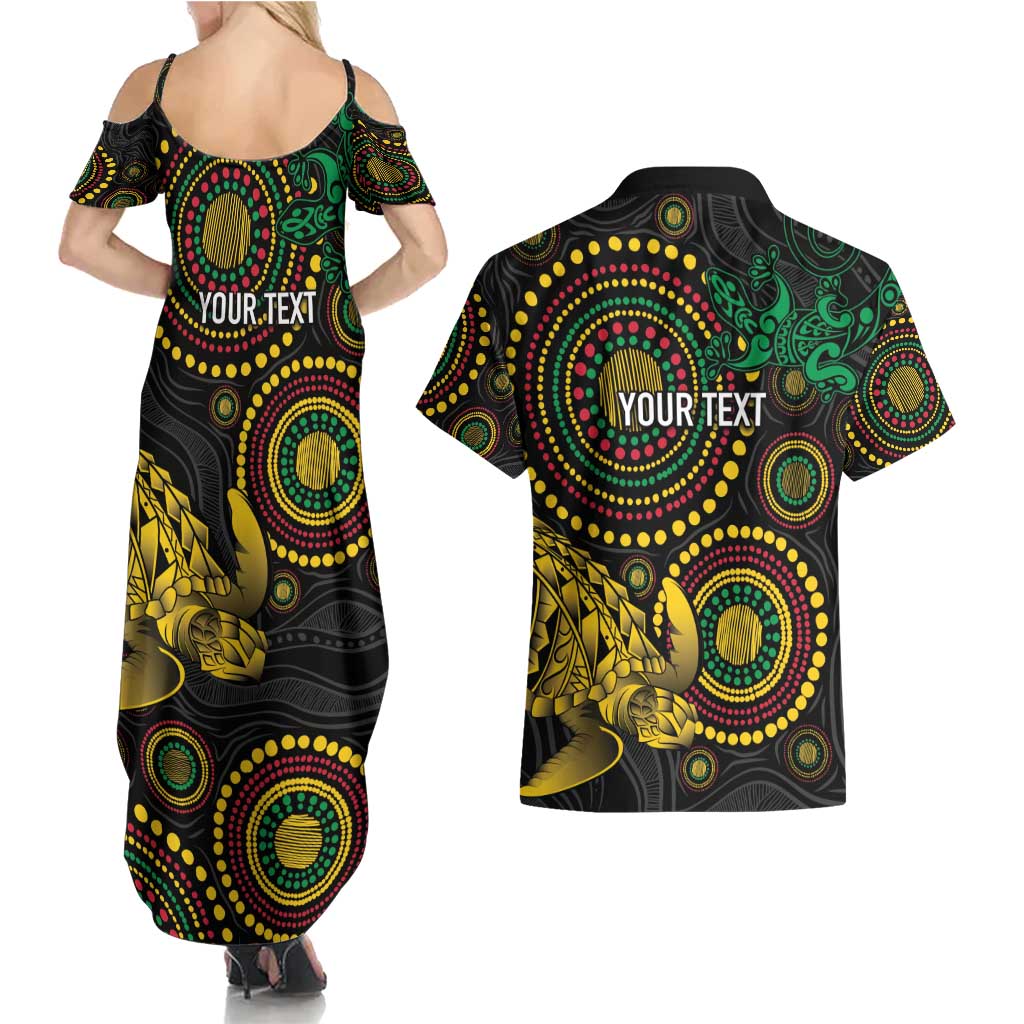 Vanuatu Personalized Aboriginal Arts Couples Matching Summer Maxi Dress and Hawaiian Shirt Turtle and Iguana Special - Polynesian Pride