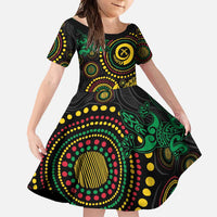 Vanuatu Personalized Aboriginal Arts Family Matching Long Sleeve Bodycon Dress and Hawaiian Shirt Turtle and Iguana Special LT7 Daughter's Dress Colorful - Polynesian Pride