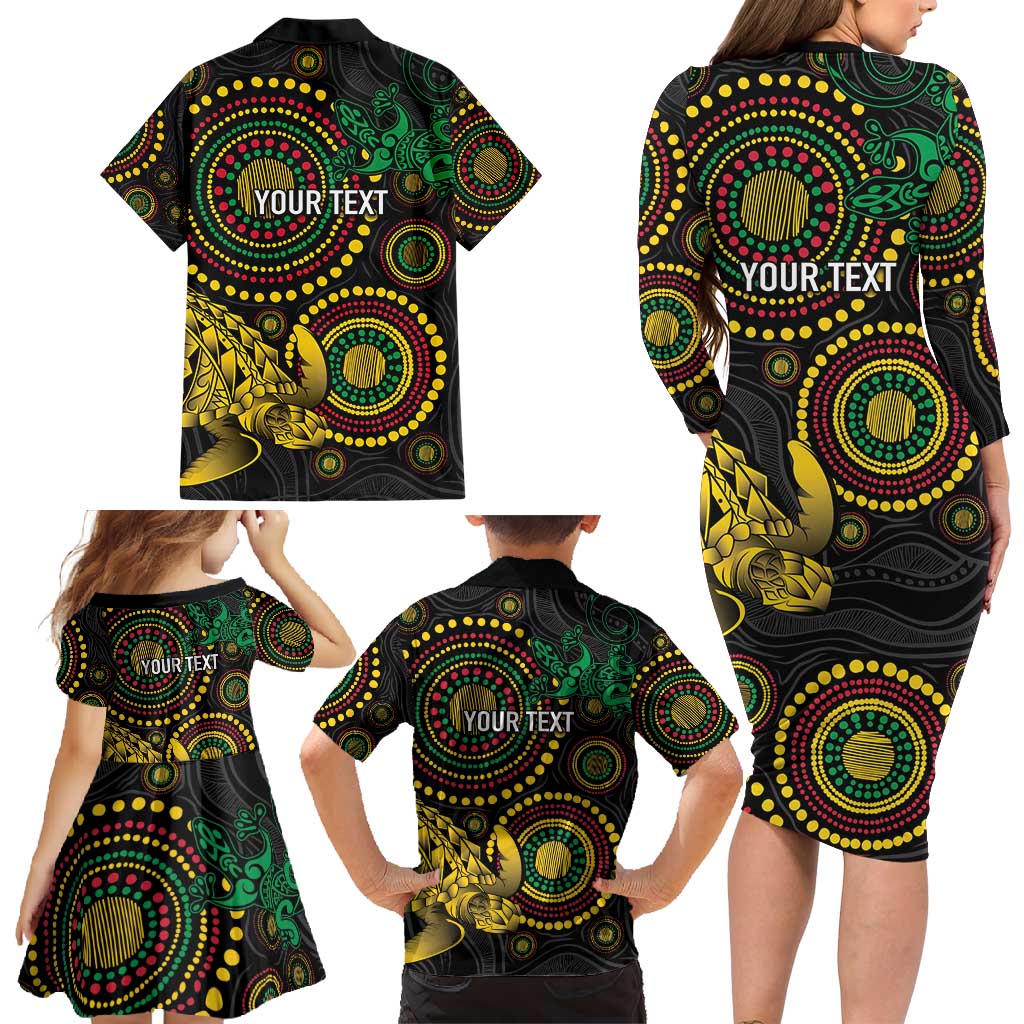 Vanuatu Personalized Aboriginal Arts Family Matching Long Sleeve Bodycon Dress and Hawaiian Shirt Turtle and Iguana Special LT7 - Polynesian Pride