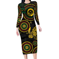 Vanuatu Personalized Aboriginal Arts Family Matching Long Sleeve Bodycon Dress and Hawaiian Shirt Turtle and Iguana Special LT7 Mom's Dress Colorful - Polynesian Pride