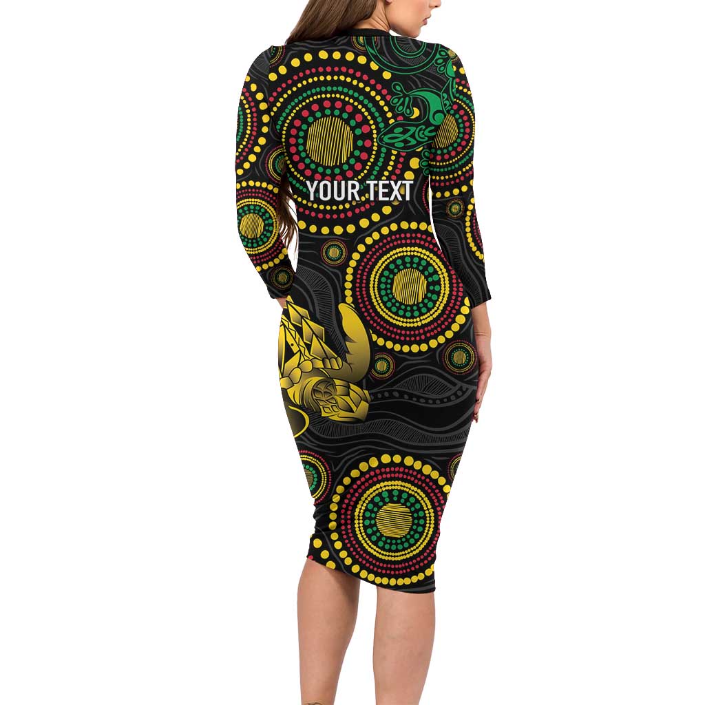 Vanuatu Personalized Aboriginal Arts Family Matching Long Sleeve Bodycon Dress and Hawaiian Shirt Turtle and Iguana Special LT7 - Polynesian Pride