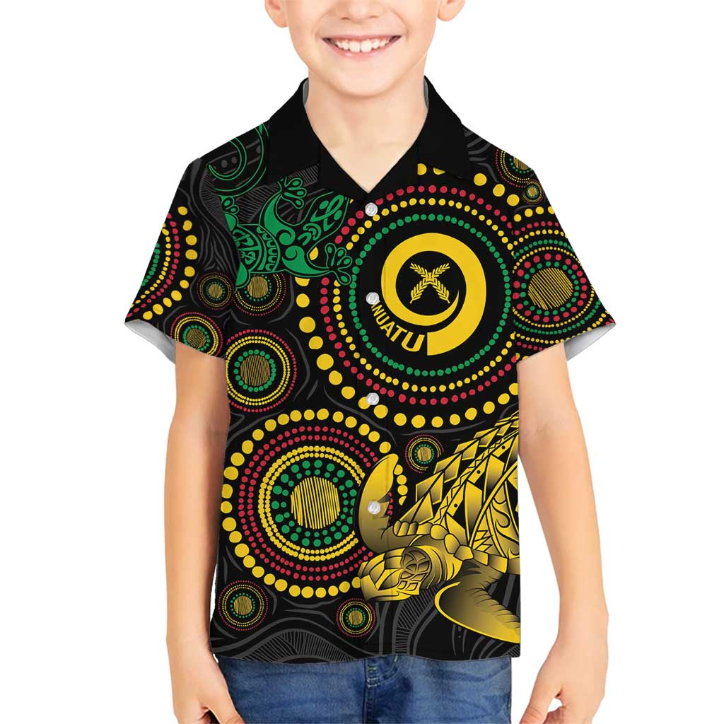 Vanuatu Personalized Aboriginal Arts Family Matching Long Sleeve Bodycon Dress and Hawaiian Shirt Turtle and Iguana Special LT7 Son's Shirt Colorful - Polynesian Pride