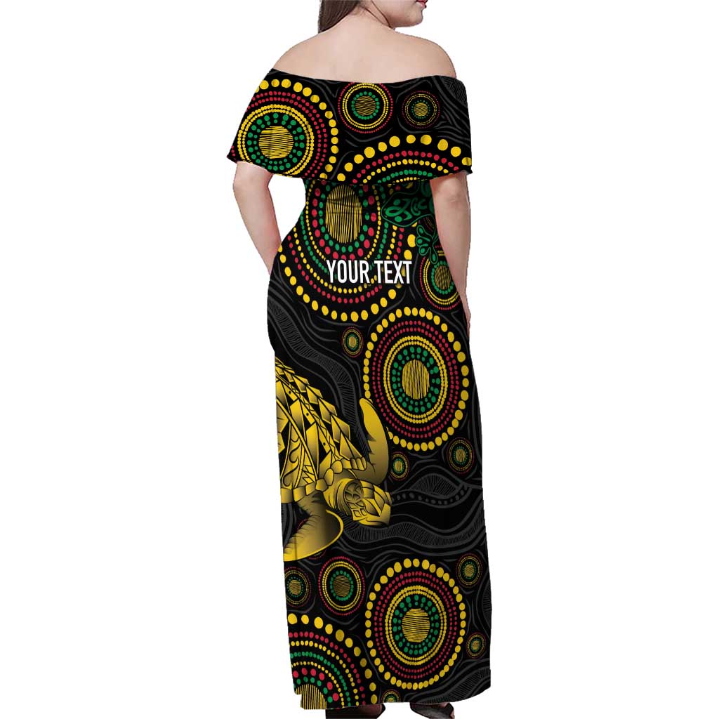 Vanuatu Personalized Aboriginal Arts Family Matching Off Shoulder Maxi Dress and Hawaiian Shirt Turtle and Iguana Special - Polynesian Pride