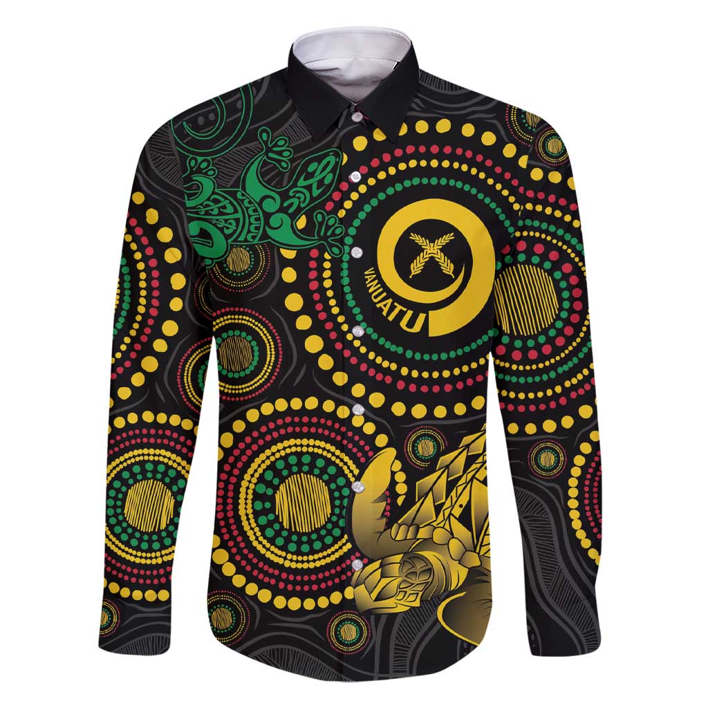 Vanuatu Personalized Aboriginal Arts Family Matching Short Sleeve Bodycon Dress and Hawaiian Shirt Turtle and Iguana Special - Polynesian Pride