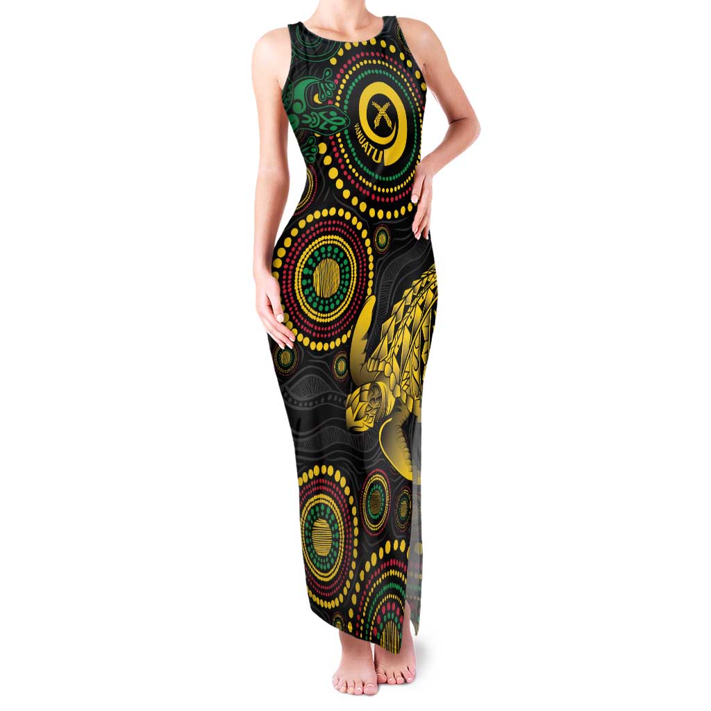 Vanuatu Personalized Aboriginal Arts Family Matching Tank Maxi Dress and Hawaiian Shirt Turtle and Iguana Special - Polynesian Pride