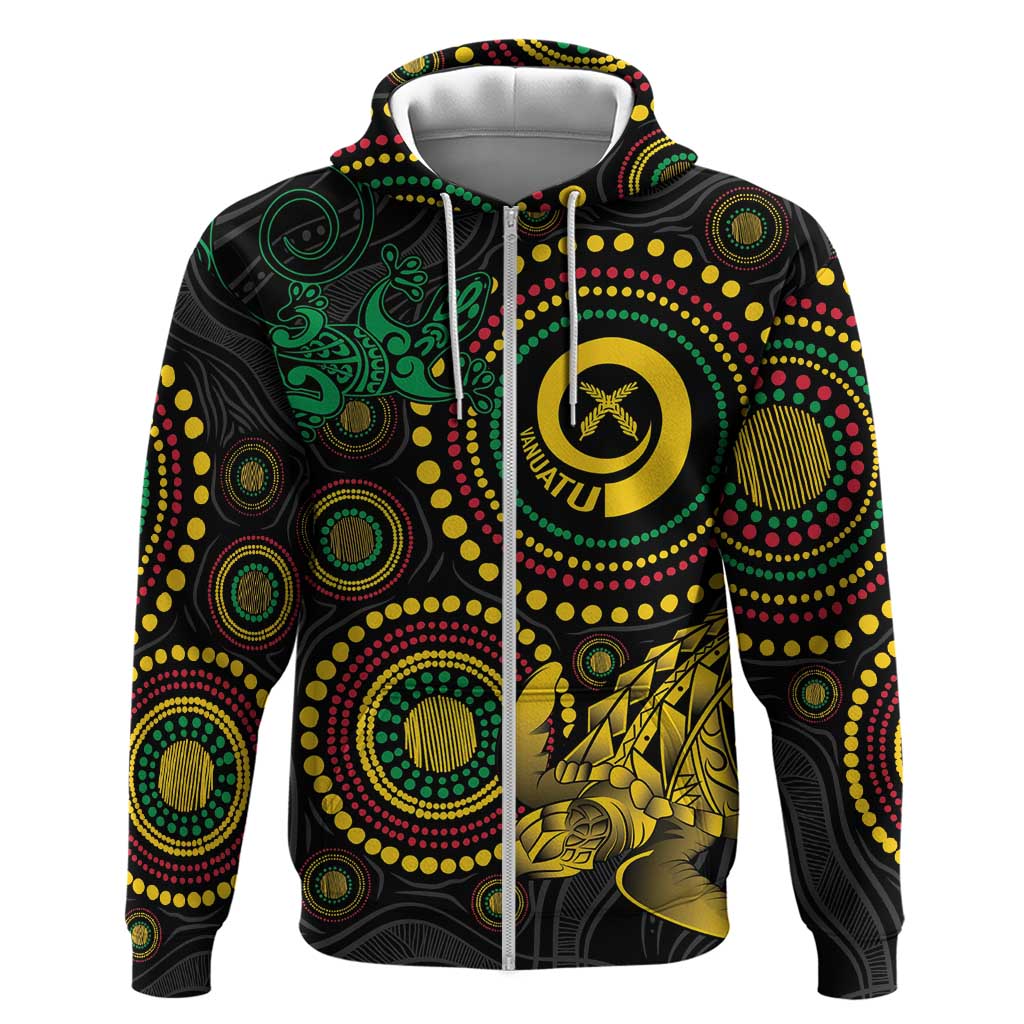 Vanuatu Personalized Aboriginal Arts Hoodie Turtle and Iguana Special LT7 Zip Hoodie Colorful - Polynesian Pride