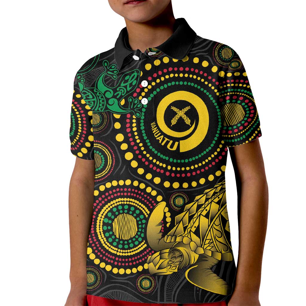 Vanuatu Personalized Aboriginal Arts Kid Polo Shirt Turtle and Iguana Special LT7 Kid Colorful - Polynesian Pride