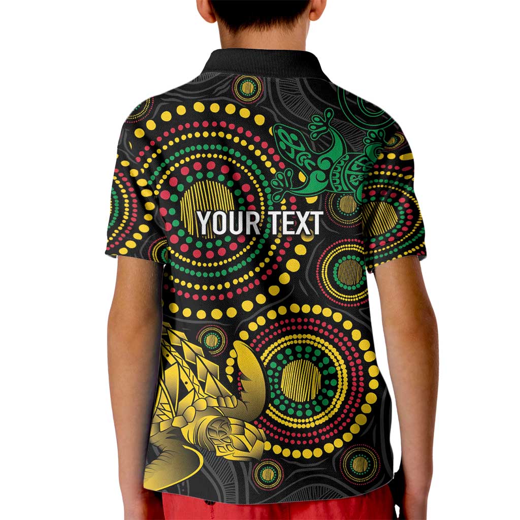 Vanuatu Personalized Aboriginal Arts Kid Polo Shirt Turtle and Iguana Special LT7 - Polynesian Pride