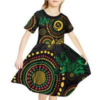 Vanuatu Personalized Aboriginal Arts Kid Short Sleeve Dress Turtle and Iguana Special LT7 - Polynesian Pride