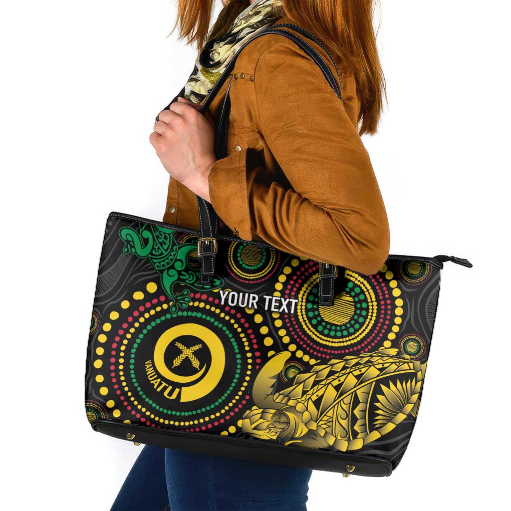 Vanuatu Personalized Aboriginal Arts Leather Tote Bag Turtle and Iguana Special - Polynesian Pride