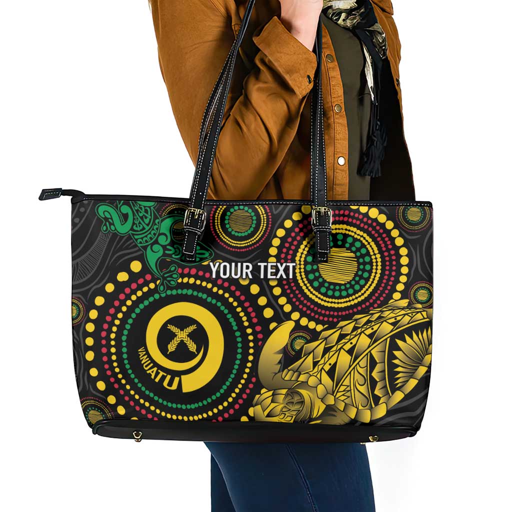 Vanuatu Personalized Aboriginal Arts Leather Tote Bag Turtle and Iguana Special - Polynesian Pride