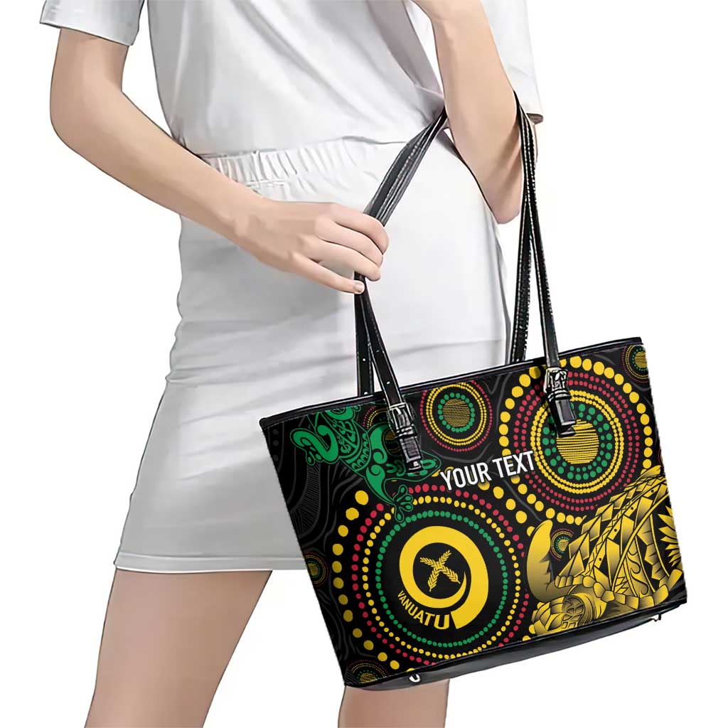 Vanuatu Personalized Aboriginal Arts Leather Tote Bag Turtle and Iguana Special - Polynesian Pride