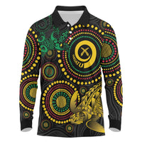 Vanuatu Personalized Aboriginal Arts Long Sleeve Polo Shirt Turtle and Iguana Special LT7 Colorful - Polynesian Pride